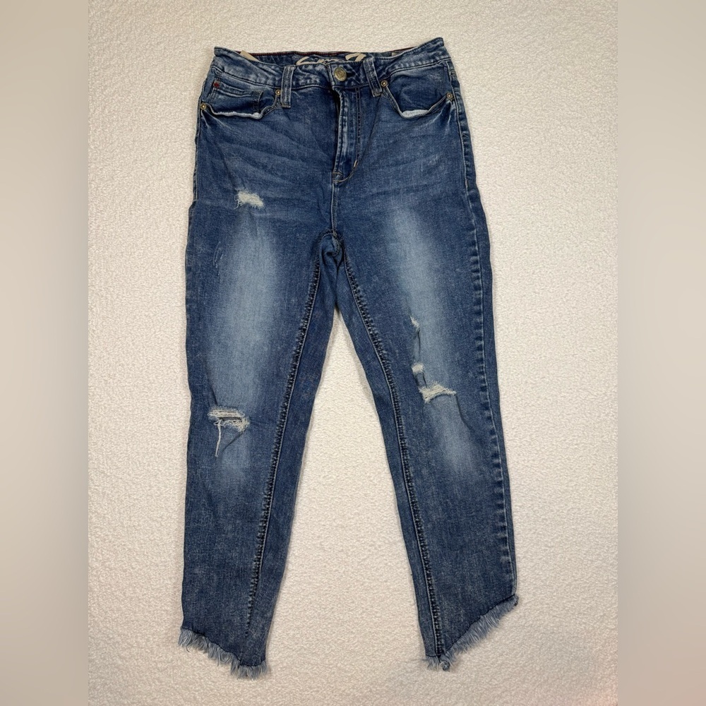 Seven7 Women's Tahiti Skinny High Rise Distressed Frayed Hem Ankle Jeans Size 10 - Picture 2 of 6